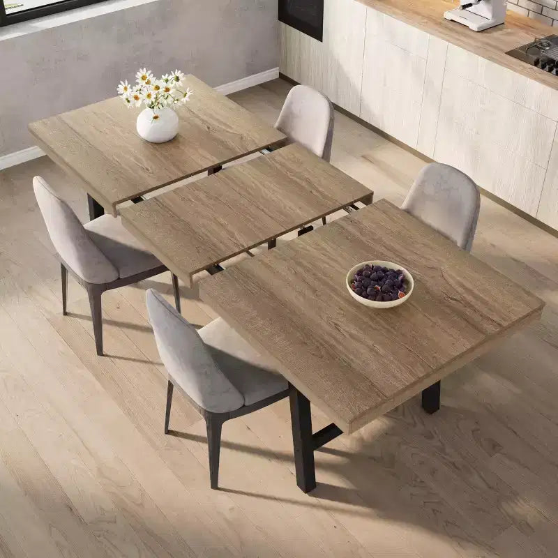Table de salle à manger extensible 63-83, table de salle à manger rectangulaire industrielle pour 6-8 personnes, table de cuisine extensible avec cadre en métal robuste