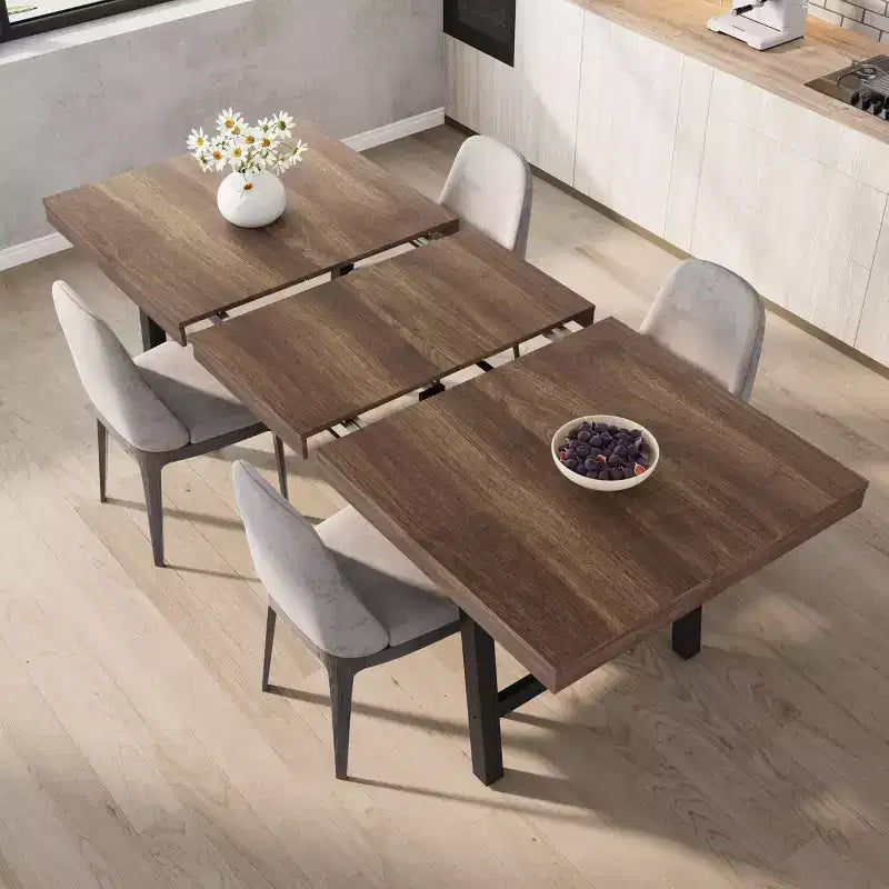 Table de salle à manger extensible 63-83, table de salle à manger rectangulaire industrielle pour 6-8 personnes, table de cuisine extensible avec cadre en métal robuste
