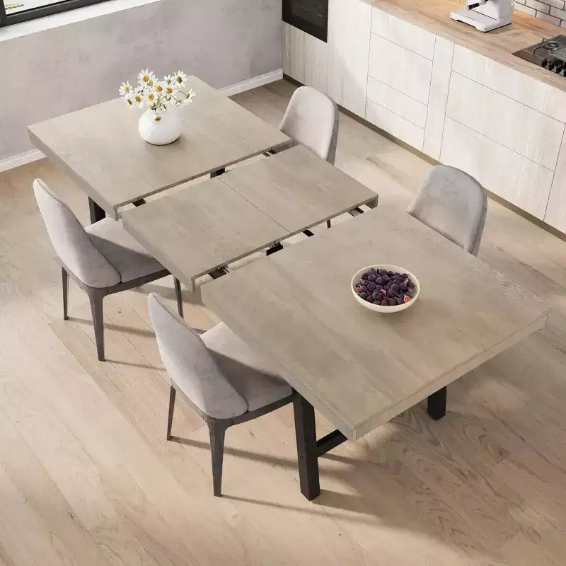 Table de salle à manger extensible 63-83, table de salle à manger rectangulaire industrielle pour 6-8 personnes, table de cuisine extensible avec cadre en métal robuste