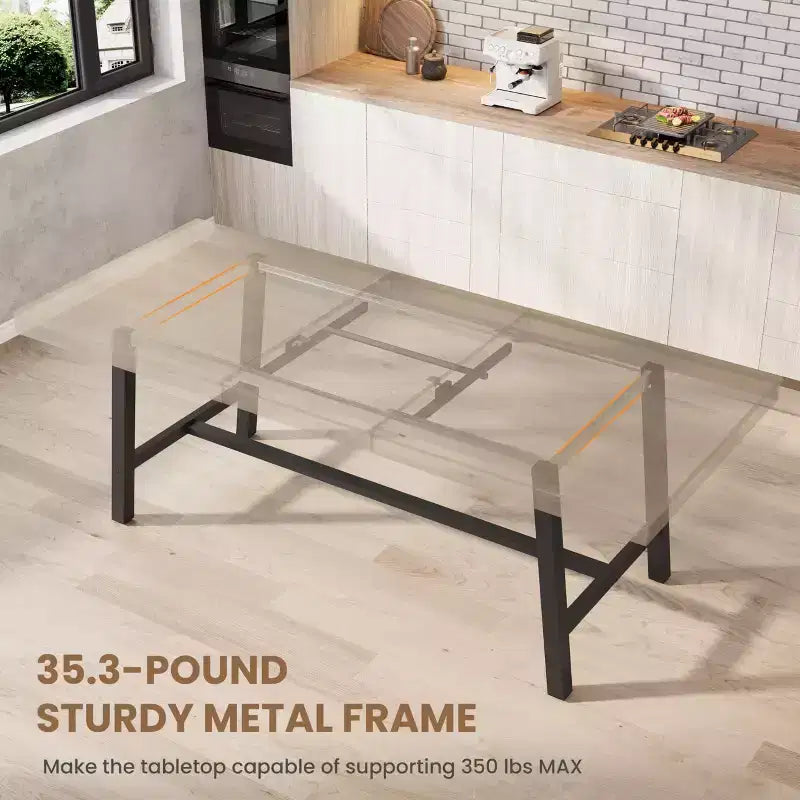 Table de salle à manger extensible 63-83, table de salle à manger rectangulaire industrielle pour 6-8 personnes, table de cuisine extensible avec cadre en métal robuste