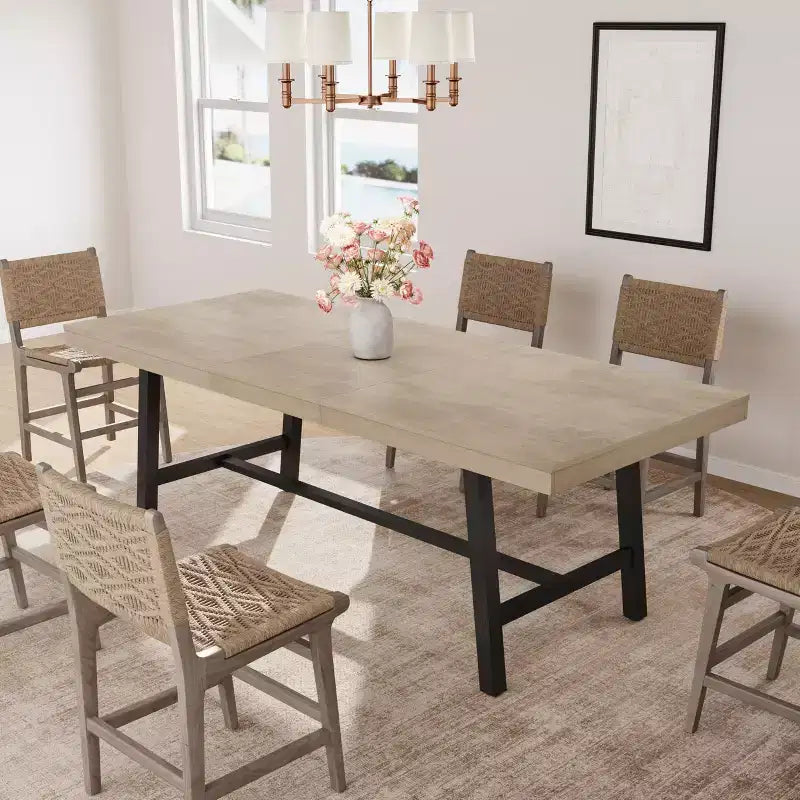 Table de salle à manger extensible 63-83, table de salle à manger rectangulaire industrielle pour 6-8 personnes, table de cuisine extensible avec cadre en métal robuste