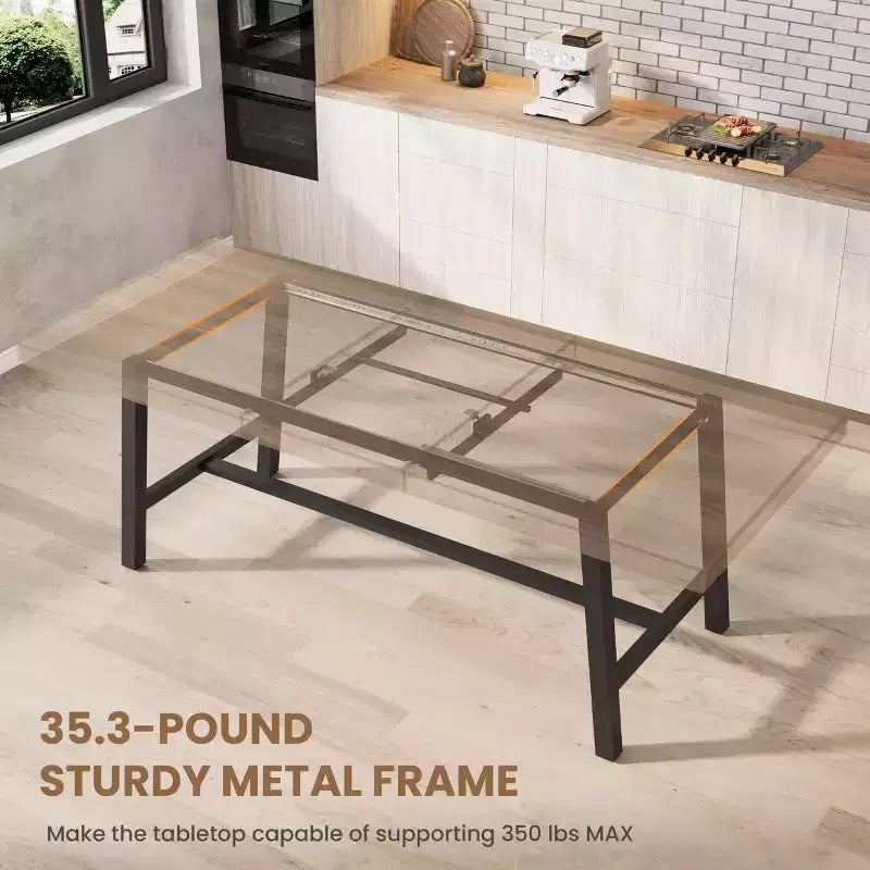 Table de salle à manger extensible 63-83, table de salle à manger rectangulaire industrielle pour 6-8 personnes, table de cuisine extensible avec cadre en métal robuste