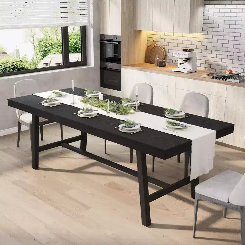 Table de salle à manger extensible 63-83, table de salle à manger rectangulaire industrielle pour 6-8 personnes, table de cuisine extensible avec cadre en métal robuste