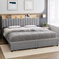 Upholstered Bed Frame King Size , Platform Bed with Storage Headboard, Drawer Storage, Heavy Duty, No Box Spring Required, Easy to Assemble, Gray
