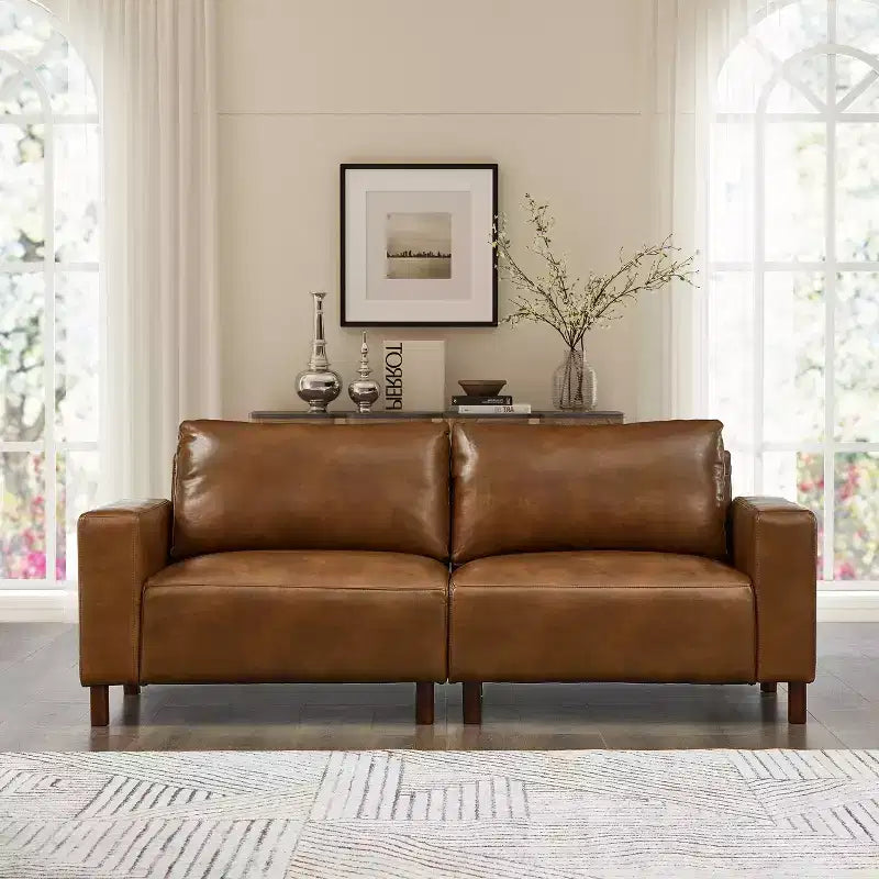 Causeuse de style moderne du milieu du siècle en similicuir