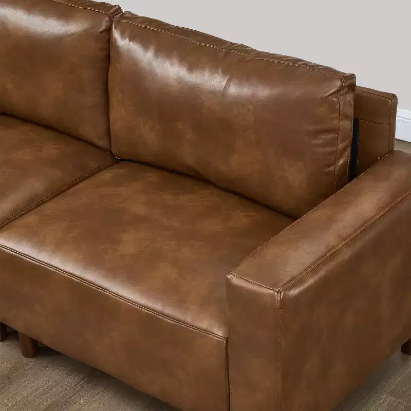 Causeuse de style moderne du milieu du siècle en similicuir