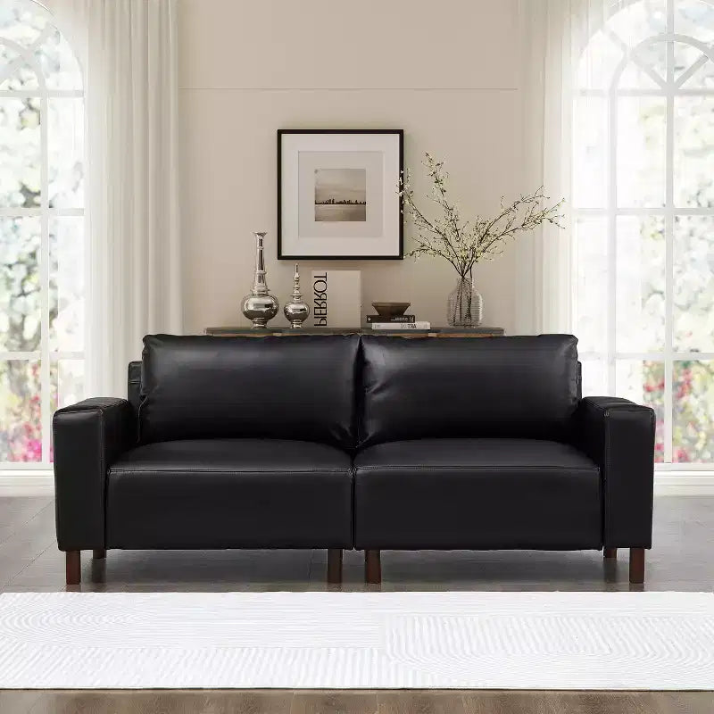 Causeuse de style moderne du milieu du siècle en similicuir