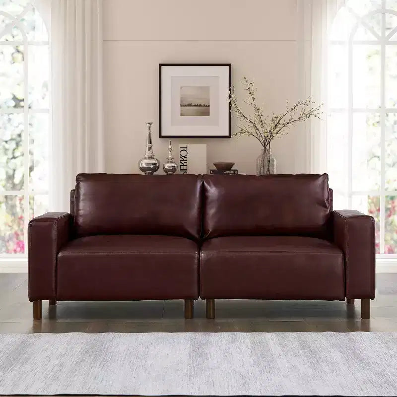 Causeuse de style moderne du milieu du siècle en similicuir