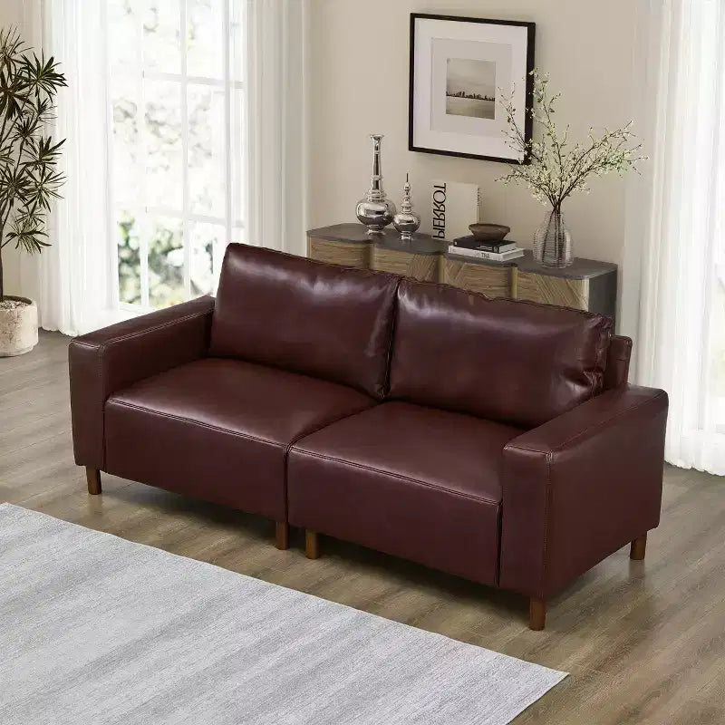 Causeuse de style moderne du milieu du siècle en similicuir