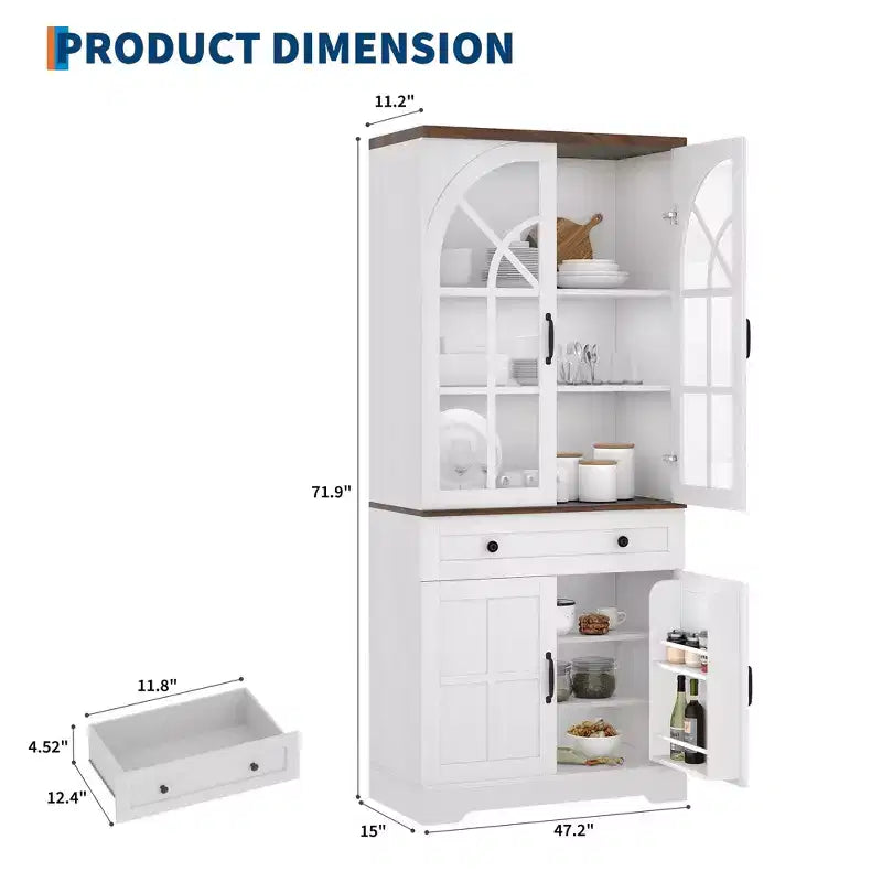Meuble de Rangement de Cuisine de Ferme, Meuble de Cuisine Autoportant, Étagères Réglables, Organisateur Multifonctionnel, pour Cuisine, Salle à Manger, Salon