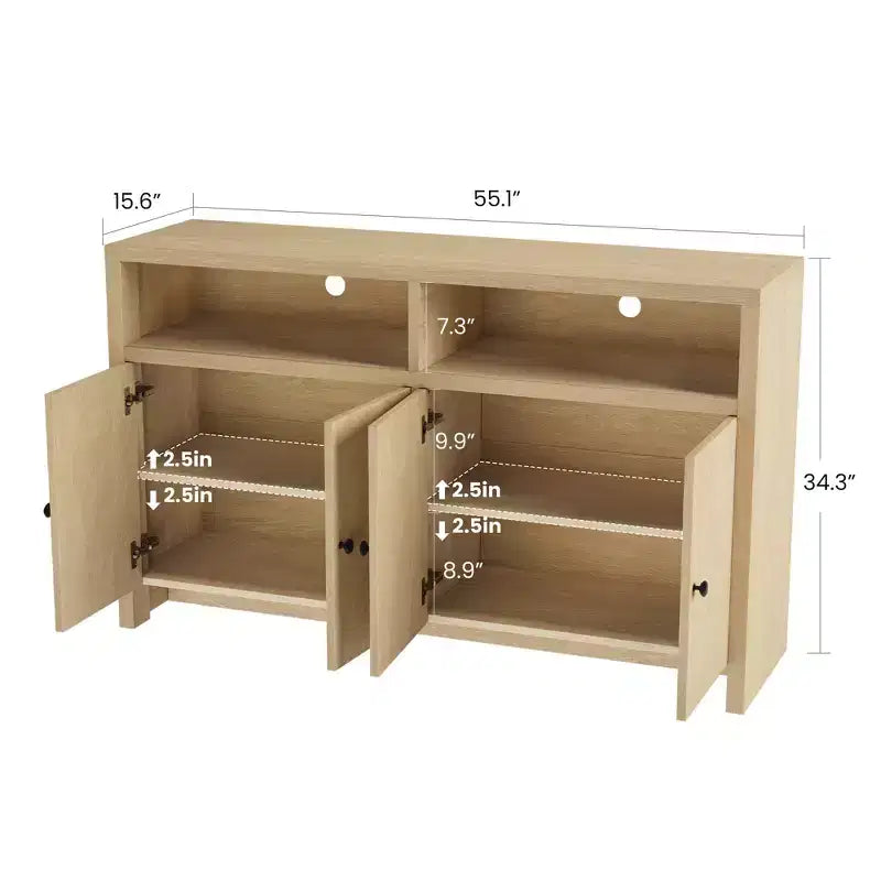 Buffet de ferme 55" – Meuble de bar à café en bois à 4 portes avec étagères réglables pour le rangement de la cuisine, de la salle à manger et du salon