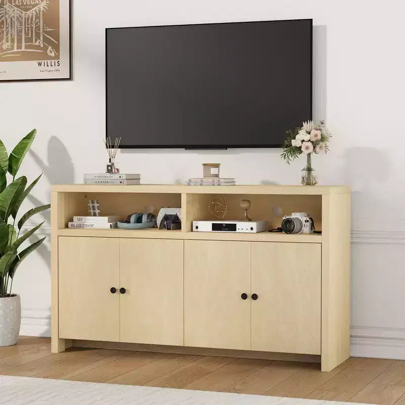 Buffet de ferme 55" – Meuble de bar à café en bois à 4 portes avec étagères réglables pour le rangement de la cuisine, de la salle à manger et du salon