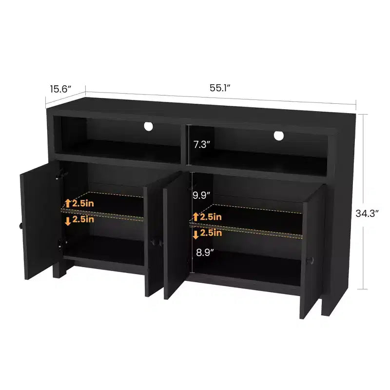 Buffet de ferme 55" – Meuble de bar à café en bois à 4 portes avec étagères réglables pour le rangement de la cuisine, de la salle à manger et du salon