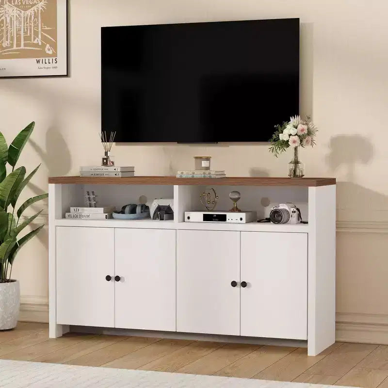 Buffet de ferme 55" – Meuble de bar à café en bois à 4 portes avec étagères réglables pour le rangement de la cuisine, de la salle à manger et du salon
