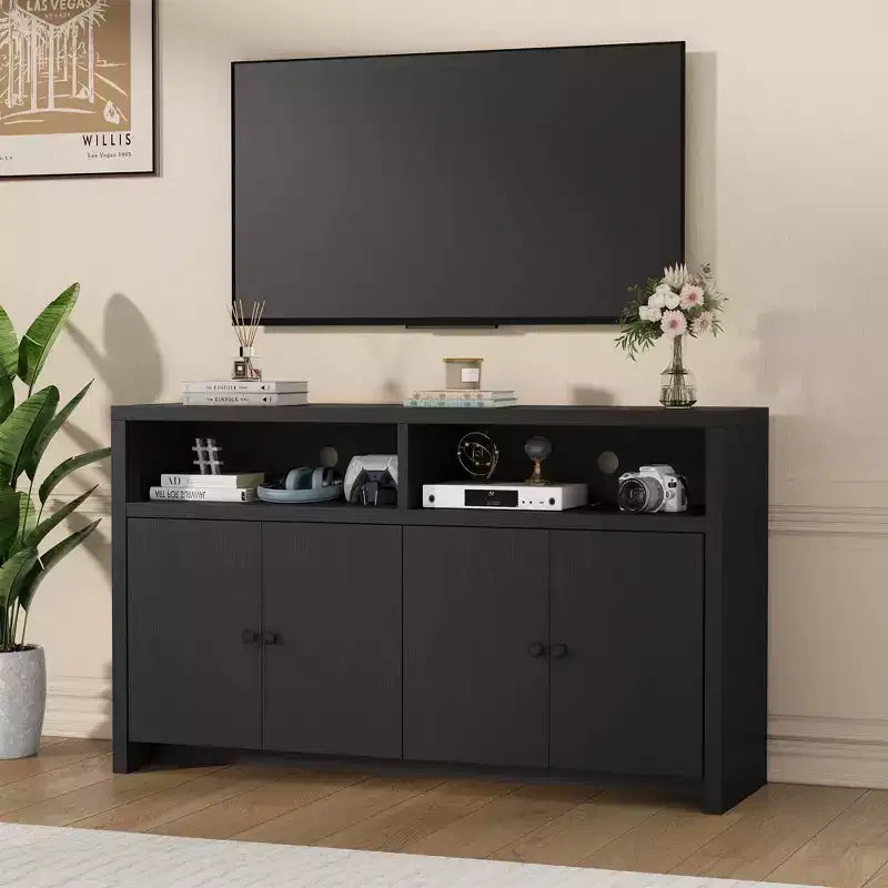 Buffet de ferme 55" – Meuble de bar à café en bois à 4 portes avec étagères réglables pour le rangement de la cuisine, de la salle à manger et du salon
