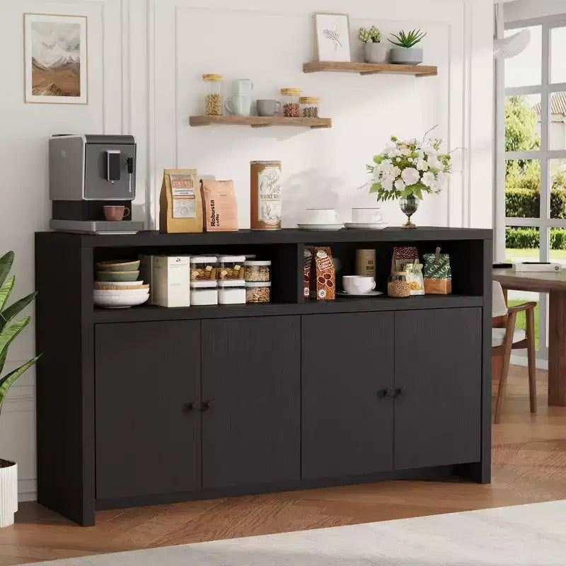 Buffet de ferme 55" – Meuble de bar à café en bois à 4 portes avec étagères réglables pour le rangement de la cuisine, de la salle à manger et du salon