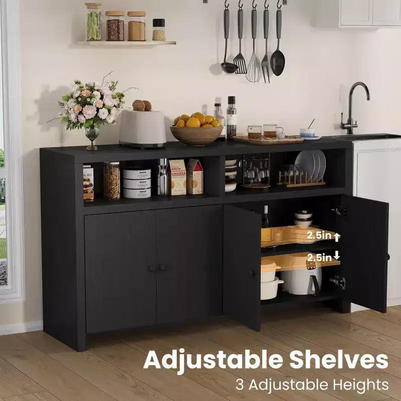 Buffet de ferme 55" – Meuble de bar à café en bois à 4 portes avec étagères réglables pour le rangement de la cuisine, de la salle à manger et du salon