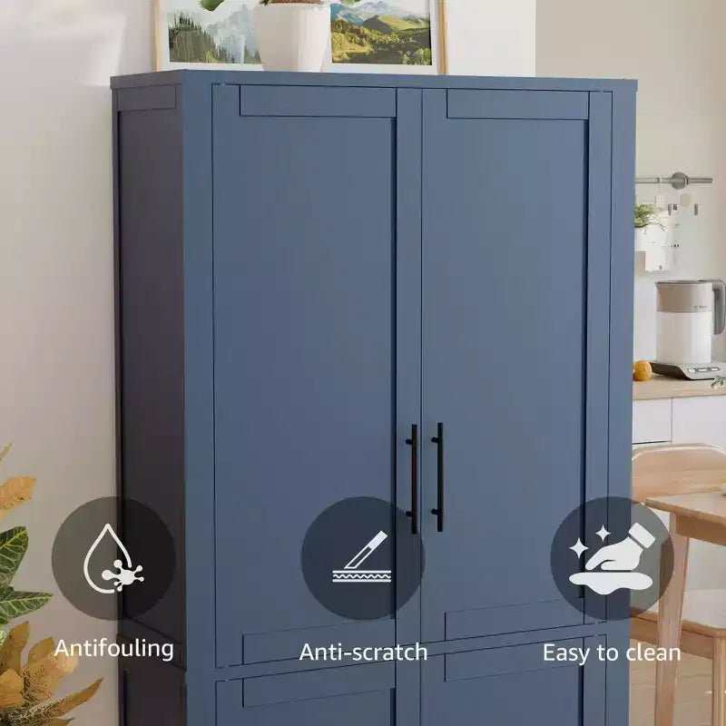 Meuble de rangement autoportant à 4 portes en bois grainé blanc avec portes en bois massif pour salon