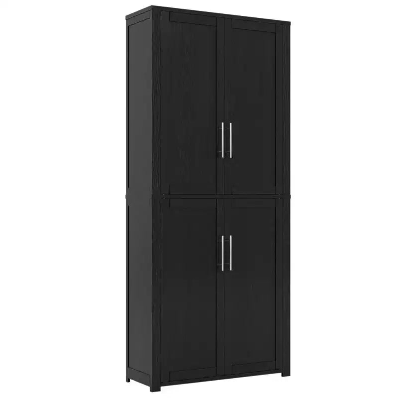Meuble de rangement autoportant à 4 portes en bois grainé blanc avec portes en bois massif pour salon