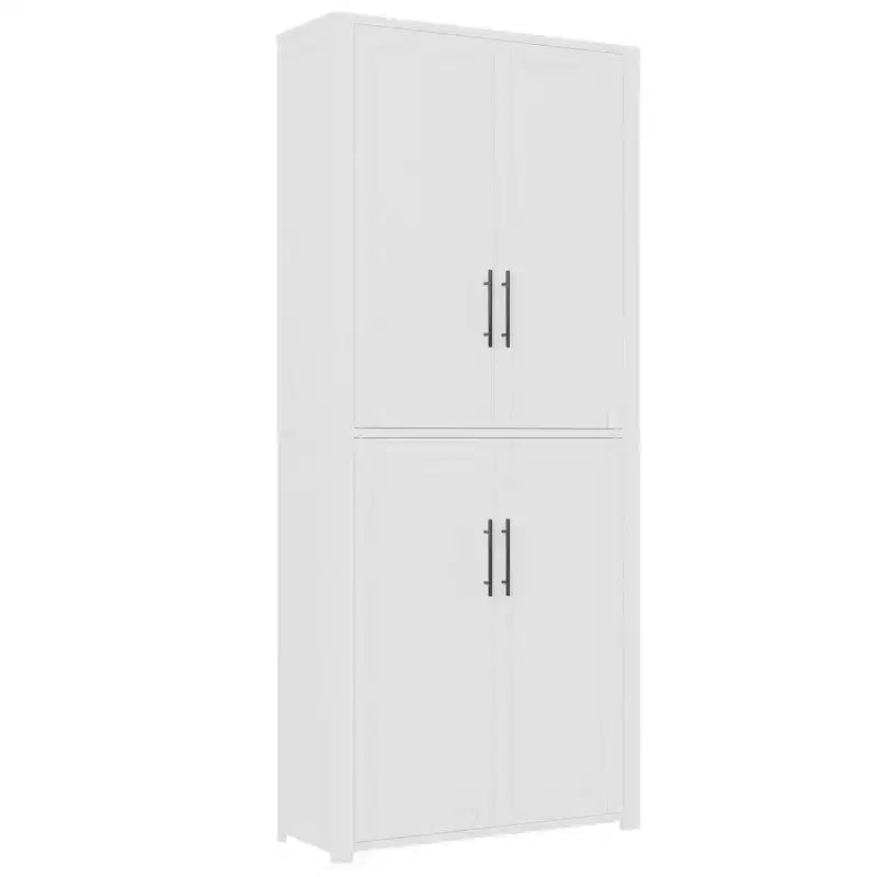 Meuble de rangement autoportant à 4 portes en bois grainé blanc avec portes en bois massif pour salon