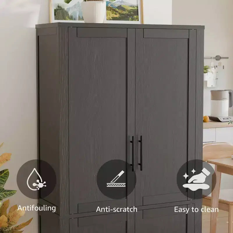 Meuble de rangement autoportant à 4 portes en bois grainé blanc avec portes en bois massif pour salon