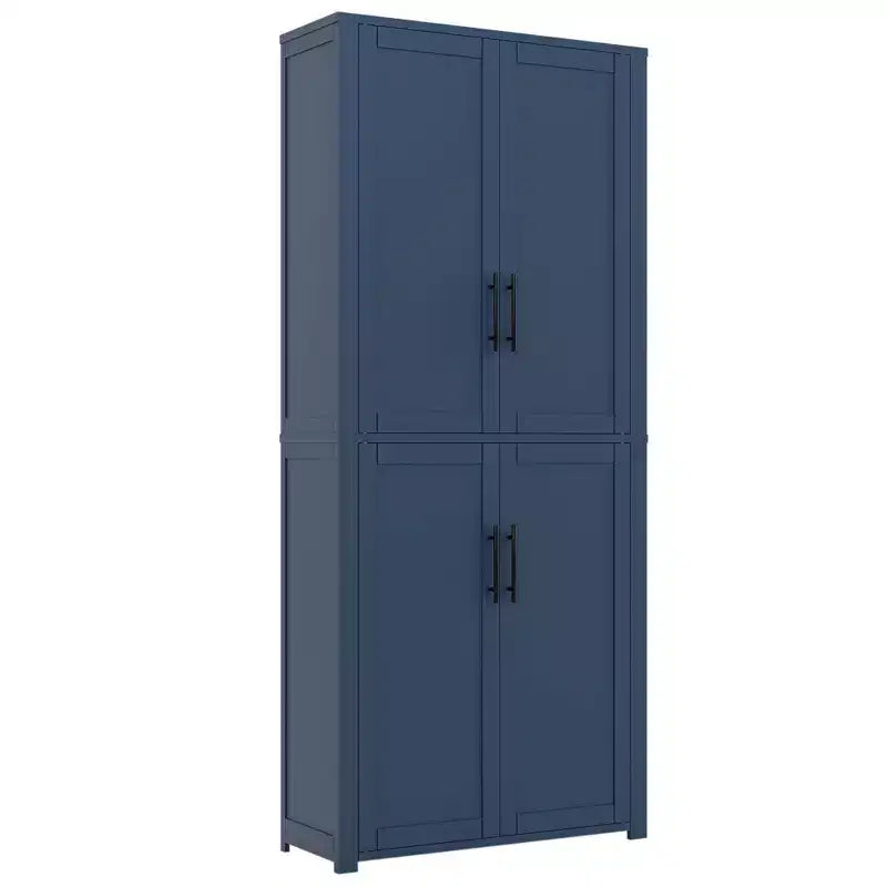 Meuble de rangement autoportant à 4 portes en bois grainé blanc avec portes en bois massif pour salon