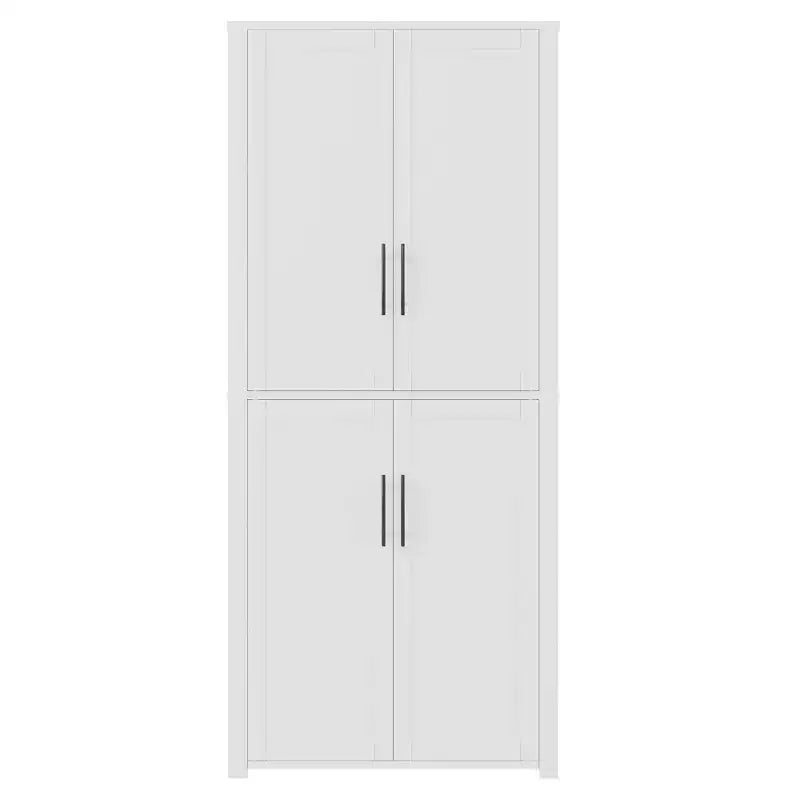 Meuble de rangement autoportant à 4 portes en bois grainé blanc avec portes en bois massif pour salon