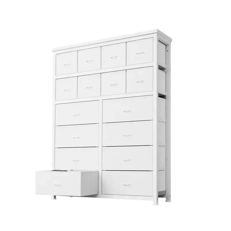 Commode Haute pour Chambre à Coucher, Commode à 16 Tiroirs, Meuble de Rangement en Tissu pour Chambre à Coucher, Salon, Blanc
