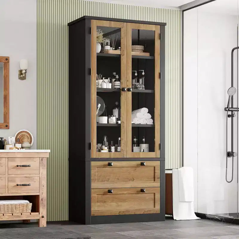 Meuble de rangement pour garde-manger de cuisine de 183 cm, garde-manger de style ferme moderne avec 2 grands tiroirs et étagères réglables, armoire de cuisine autonome pour salle à manger