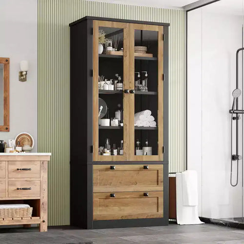 Meuble de rangement pour garde-manger de cuisine de 183 cm, garde-manger de style ferme moderne avec 2 grands tiroirs et étagères réglables, armoire de cuisine autonome pour salle à manger