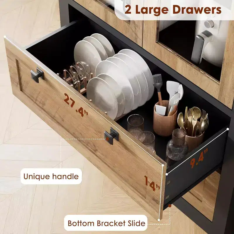 Meuble de rangement pour garde-manger de cuisine de 183 cm, garde-manger de style ferme moderne avec 2 grands tiroirs et étagères réglables, armoire de cuisine autonome pour salle à manger