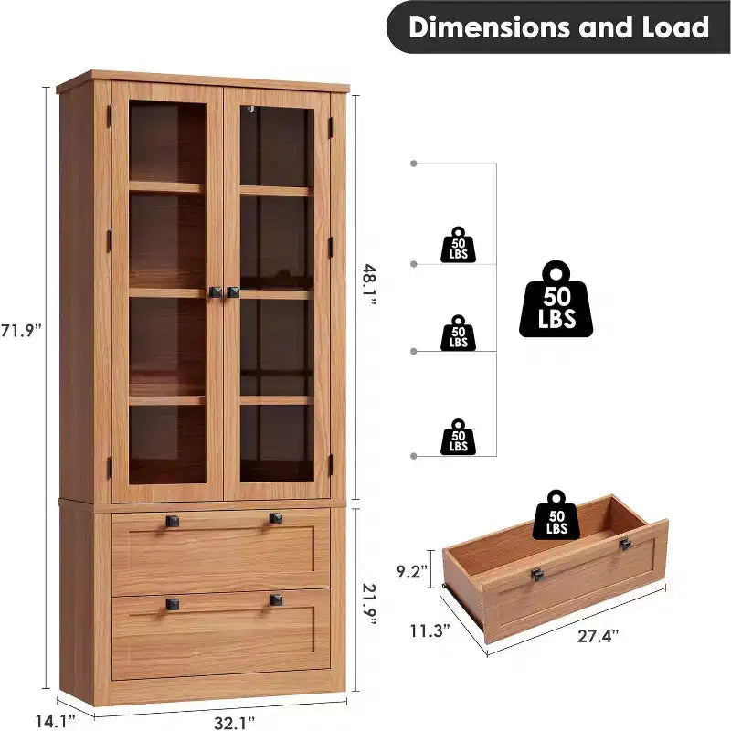Meuble de rangement pour garde-manger de cuisine de 183 cm, garde-manger de style ferme moderne avec 2 grands tiroirs et étagères réglables, armoire de cuisine autonome pour salle à manger