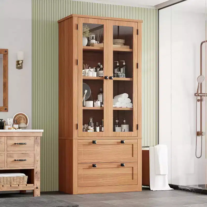 Meuble de rangement pour garde-manger de cuisine de 183 cm, garde-manger de style ferme moderne avec 2 grands tiroirs et étagères réglables, armoire de cuisine autonome pour salle à manger