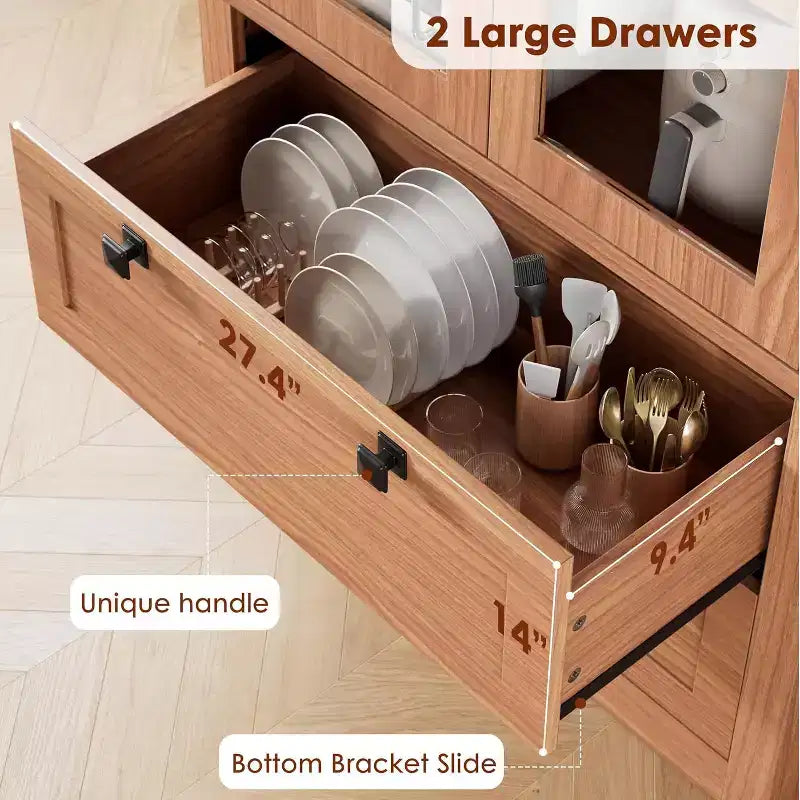 Meuble de rangement pour garde-manger de cuisine de 183 cm, garde-manger de style ferme moderne avec 2 grands tiroirs et étagères réglables, armoire de cuisine autonome pour salle à manger