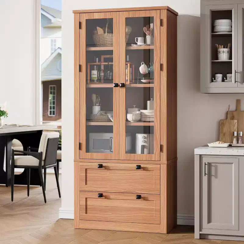 Meuble de rangement pour garde-manger de cuisine de 183 cm, garde-manger de style ferme moderne avec 2 grands tiroirs et étagères réglables, armoire de cuisine autonome pour salle à manger