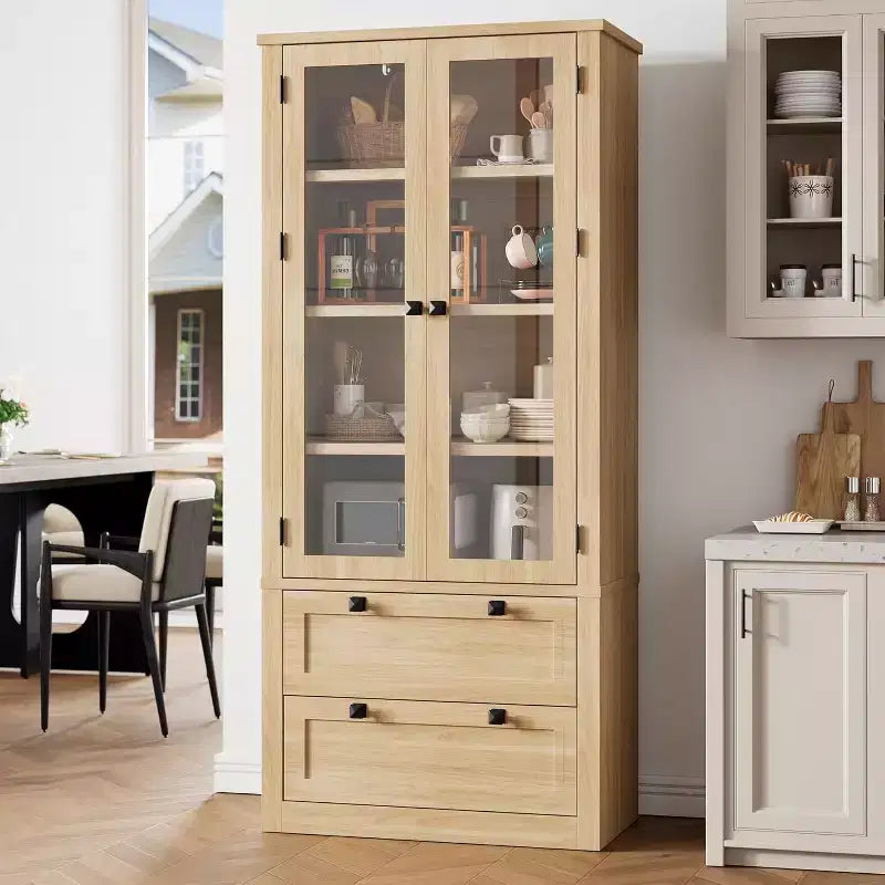 Meuble de rangement pour garde-manger de cuisine de 183 cm, garde-manger de style ferme moderne avec 2 grands tiroirs et étagères réglables, armoire de cuisine autonome pour salle à manger