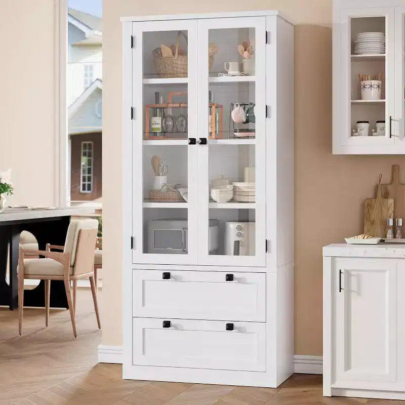 Meuble de rangement pour garde-manger de cuisine de 183 cm, garde-manger de style ferme moderne avec 2 grands tiroirs et étagères réglables, armoire de cuisine autonome pour salle à manger