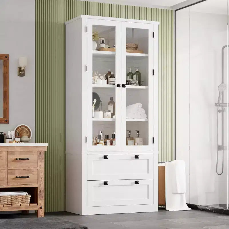 Meuble de rangement pour garde-manger de cuisine de 183 cm, garde-manger de style ferme moderne avec 2 grands tiroirs et étagères réglables, armoire de cuisine autonome pour salle à manger
