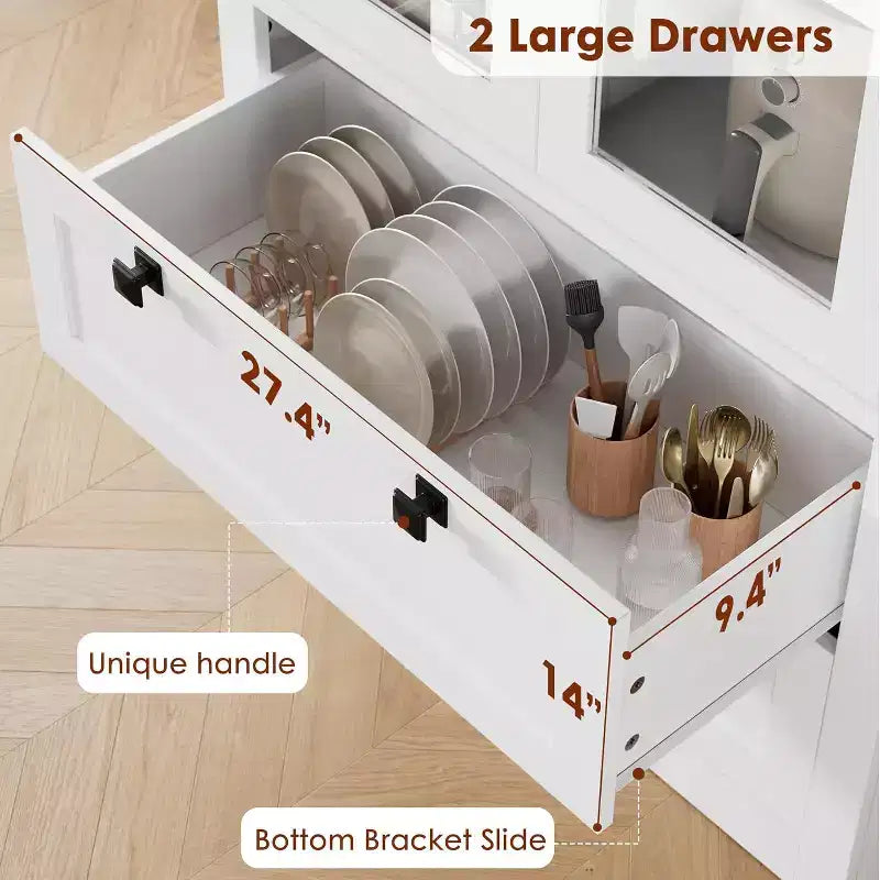 Meuble de rangement pour garde-manger de cuisine de 183 cm, garde-manger de style ferme moderne avec 2 grands tiroirs et étagères réglables, armoire de cuisine autonome pour salle à manger