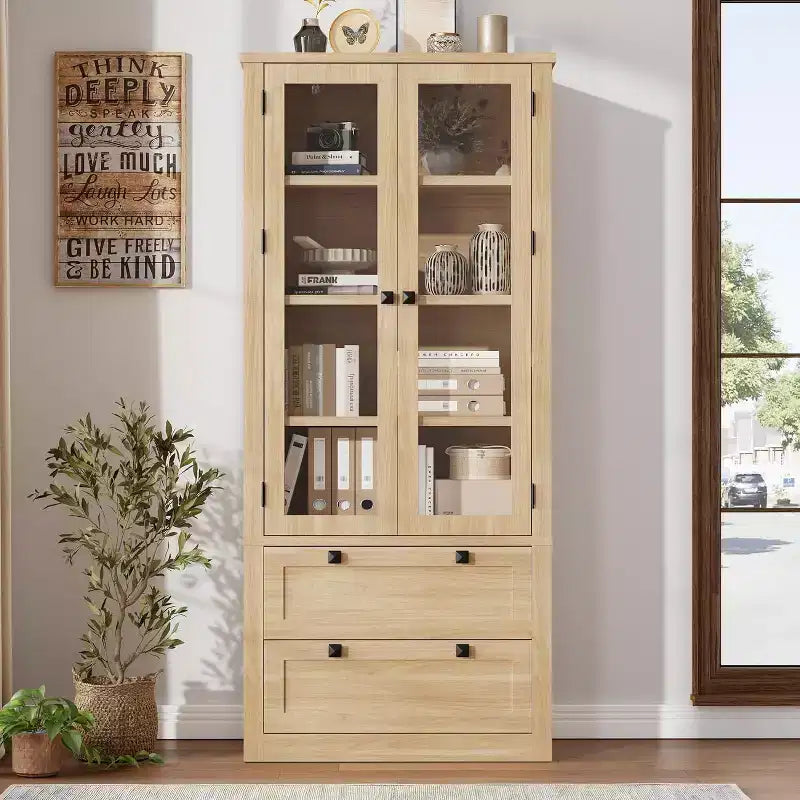 Meuble de rangement pour garde-manger de cuisine de 183 cm, garde-manger de style ferme moderne avec 2 grands tiroirs et étagères réglables, armoire de cuisine autonome pour salle à manger