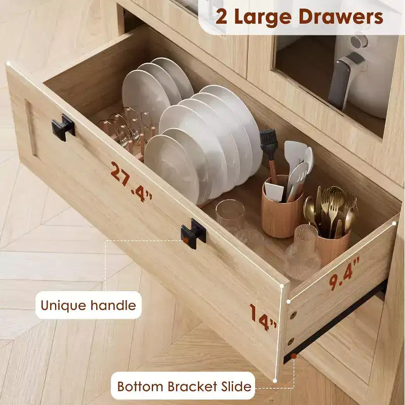 Meuble de rangement pour garde-manger de cuisine de 183 cm, garde-manger de style ferme moderne avec 2 grands tiroirs et étagères réglables, armoire de cuisine autonome pour salle à manger