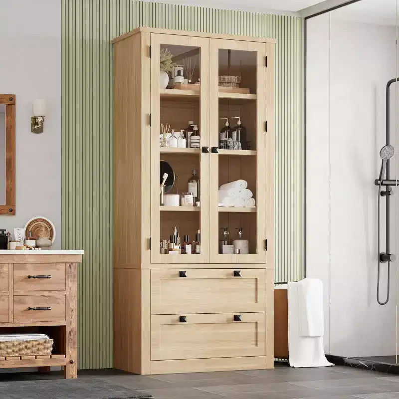 Meuble de rangement pour garde-manger de cuisine de 183 cm, garde-manger de style ferme moderne avec 2 grands tiroirs et étagères réglables, armoire de cuisine autonome pour salle à manger
