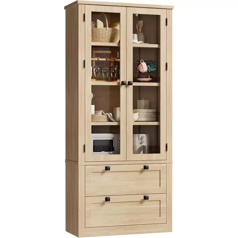 72 Kitchen Pantry Storage Cabinet, Modern Farmhouse Pantry with 2 Large Drawers & Adjustable Shelves, Freestanding Kitchen Cupboard for Dining Room