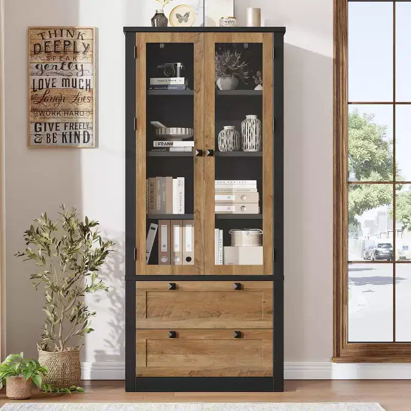 Meuble de rangement pour garde-manger de cuisine de 183 cm, garde-manger de style ferme moderne avec 2 grands tiroirs et étagères réglables, armoire de cuisine autonome pour salle à manger
