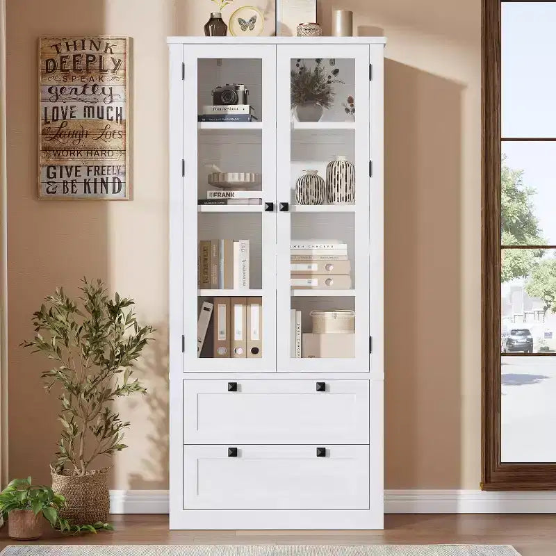 Meuble de rangement pour garde-manger de cuisine de 183 cm, garde-manger de style ferme moderne avec 2 grands tiroirs et étagères réglables, armoire de cuisine autonome pour salle à manger
