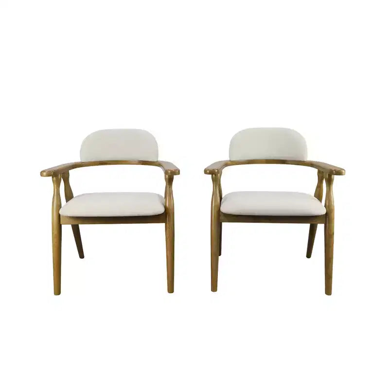 Chaises de salle à manger rembourrées en bois d'hévéa de style rustique avec dossier incurvé (lot de 2)
