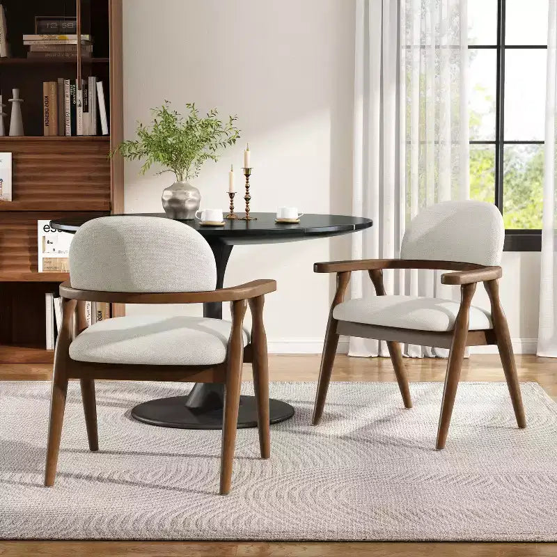 Chaises de salle à manger rembourrées en bois d'hévéa de style rustique avec dossier incurvé (lot de 2)