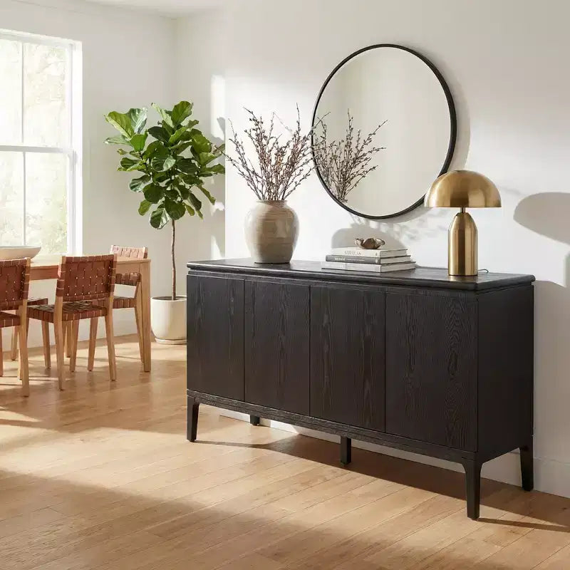 Buffet moderne à 4 portes avec pieds en hévéa