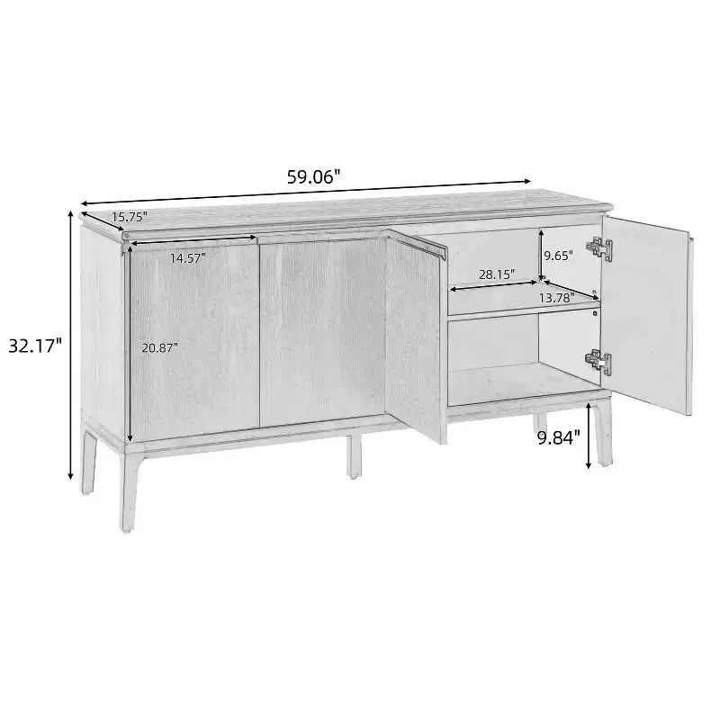 Buffet moderne à 4 portes avec pieds en hévéa