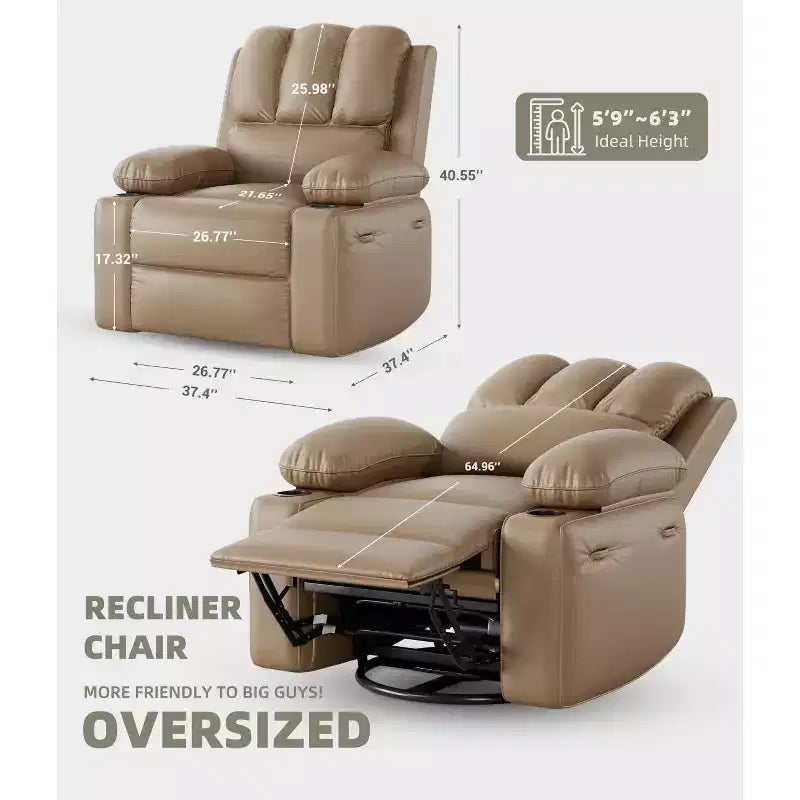 Fauteuil inclinable manuel en cuir surdimensionné, siège inclinable classique avec soutien lombaire et accoudoirs, pour salon, chambre à coucher, chambre de bébé, fauteuil de cinéma maison